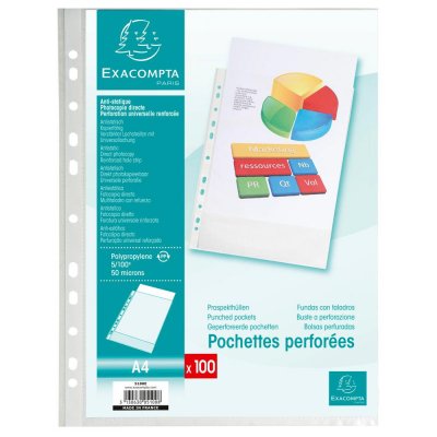 EXACOMPTA  - 5100e - Sachet 100 Pochettes Perfor&eacute;e Polypro Graine 5/100