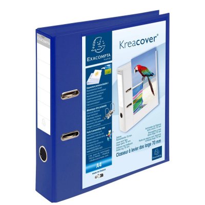 EXACOMPTA  Classeur &Agrave; Levier Prem'touch Dos 70mm Rembord&eacute; 1 Pochette Ext&eacute;rieure A4 Bleu