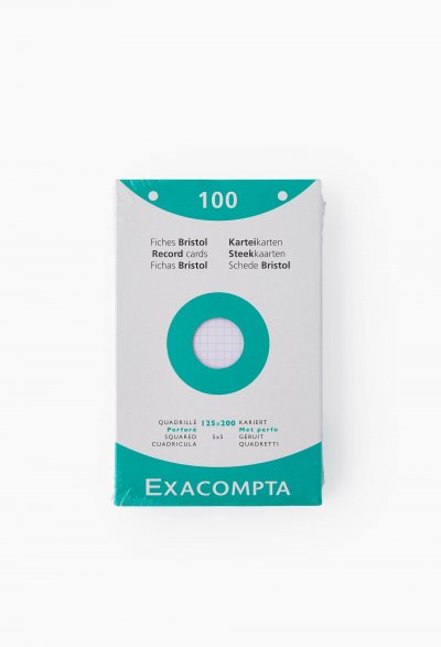 EXACOMPTA   fiches bristol, 125 x 200 mm, quadrill&eacute;, blanc noir