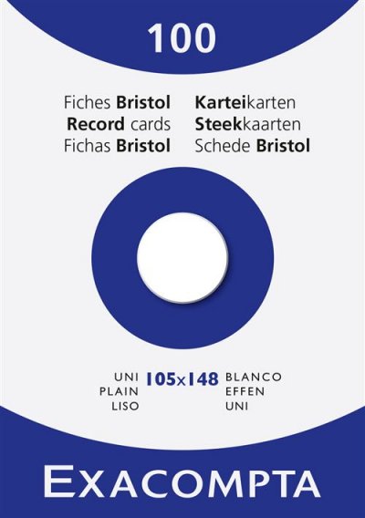 EXACOMPTA   fiches bristol, a6, uni, blanc noir