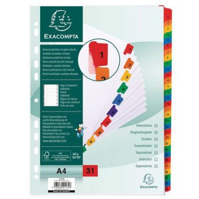 EXACOMPTA   intercalaires en carton 1-31, a4, 31 touches noir