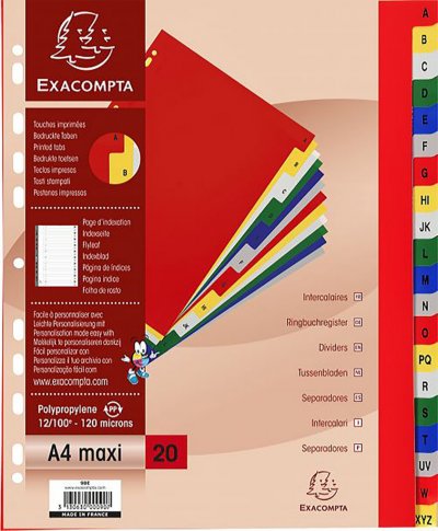 EXACOMPTA   intercalaires en plastique, a-z, a4+, 20 touches noir