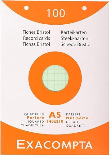 EXACOMPTA  Fiches bristol, A5, quadrill&eacute;, assorti