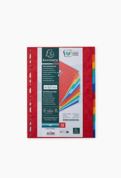 EXACOMPTA  Intercalaires Carte Lustr&eacute;e A4 12 Positions 225g