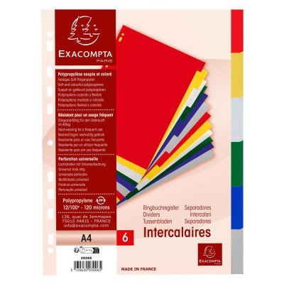 EXACOMPTA  Intercalaires Polypropyl&egrave;ne A4 12x100e 6 Positions