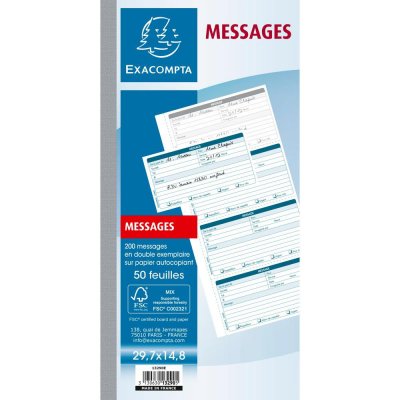 EXACOMPTA  Lot de 5 Carnets broch&eacute; 29,7x14,8cm - Messages t&eacute;l&eacute;phones (4 &agrave; la page) - 50 feuilles