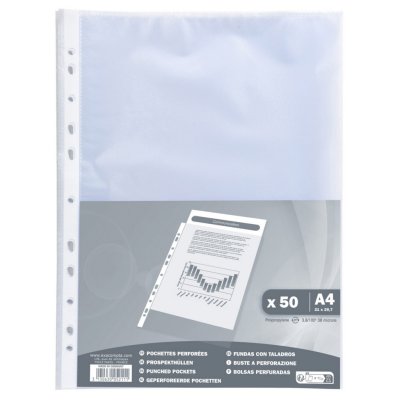EXACOMPTA  Pochette perfor&eacute;e en polypropyl&egrave;ne grain&eacute; avec 50 pochettes, PP Grain&eacute; - 4/100&egrave;me, A4