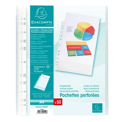 EXACOMPTA  Sachet De 50 Pochettes A4 Perfor&eacute;es Polypropylene Graine 5/100e