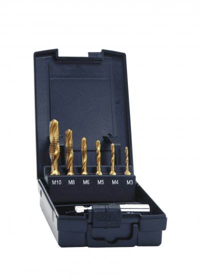 EXACT  - 05930 Taraud combin&eacute; 7 pi&egrave;ces m&eacute;trique M3, M4, M5, M6, M8, M10 coupe &agrave; droite hss 1 set