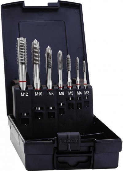 EXACT  42345 Set de tarauds pour machine 7 pi&egrave;ces m&eacute;trique coupe &agrave; droite DIN 371 HSS-E forme B 1 set