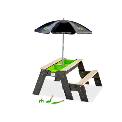 EXIT TOYS EXIT Ensemble table banc enfant, ombrelle Aksent, bois 94x94 cm