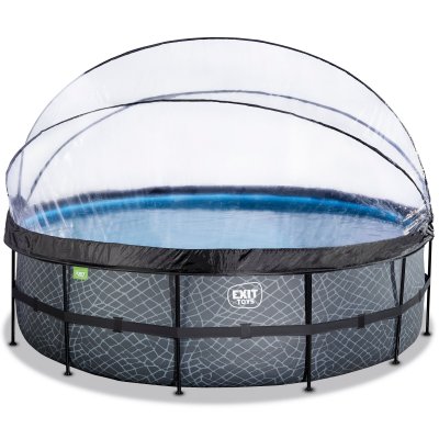 EXIT TOYS EXIT Piscine tubulaire ronde Stone pompe &agrave; filtre sable et chaleur 12V d&ocirc;me &oslash;4,88x1,22 m