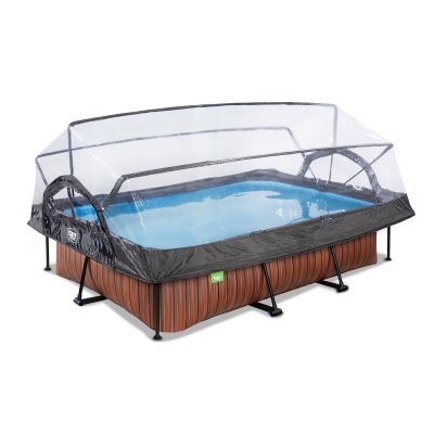 EXIT TOYS Exit Wood zwembad 300x200x65cm met overkapping en filterpomp - bruin