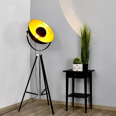 LINDBY Extravagant lampadaire Mineva noir et dor&eacute;
