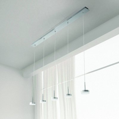 FABAS LUCE  Dunk Plafonnier suspendu &agrave; barre droite &agrave; LED en verre d'aluminium bross&eacute;