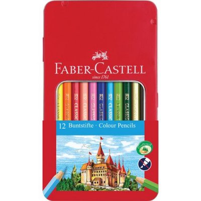 FABER-CASTELL Faber Castell - metal pencil case 12 assorted classic coloured pencils