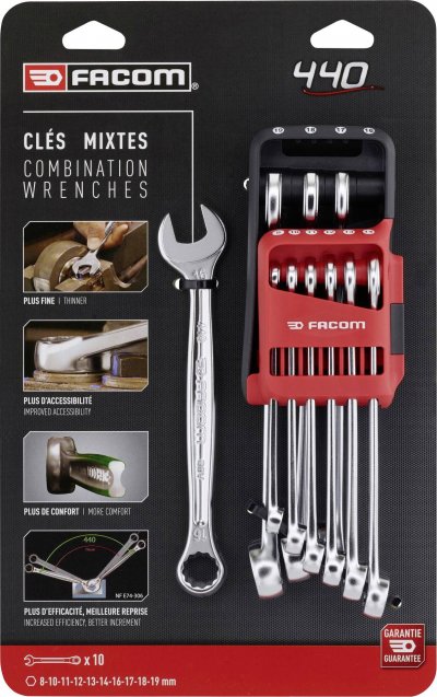 FACOM  440.JP10PB Jeu de cl&eacute;s mixtes 9 pi&egrave;ces 8 - 19 mm