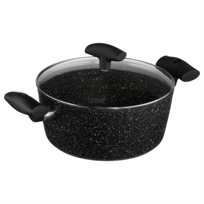Faitout en aluminium & couvercle ""pierre"" 24cm noir