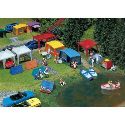 FALLER  - Mod&eacute;lisme accessoires de d&eacute;cor HO - Jeu de tentes de camping
