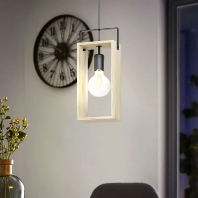 EGLO Famborough plafonnier slim pendant noir, naturel