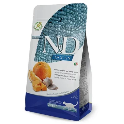 N&D OCEAN Farmina  Adult sans c&eacute;r&eacute;ales hareng, potiron, orange - 1,5 kg