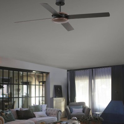 FARO BARCELONA  Ventilateur de plafond Polea, bois fonc&eacute;/noir