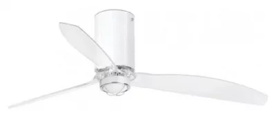 FARO  MINI TUBE LED Blanc Brillant, Ventilateur de Plafond Transparent avec Moteur DC, 3000K