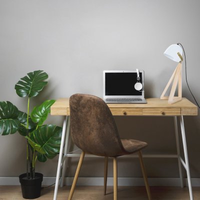 TOSEL FARUM - Lampe de bureau d&ocirc;me bois naturel et blanc