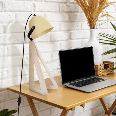 TOSEL Farum - lampe de bureau d&ocirc;me bois naturel et cr&egrave;me