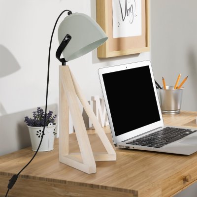TOSEL FARUM - Lampe de bureau d&ocirc;me bois naturel et gris