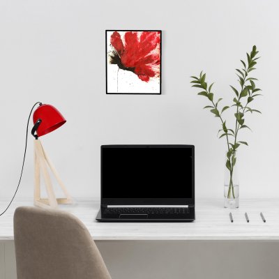 TOSEL FARUM - Lampe de bureau d&ocirc;me bois naturel et rouge