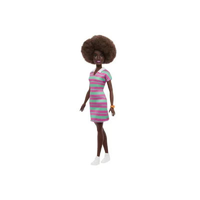 BARBIE Fashionistas JJN60 Poup&eacute;e 29,8 cm Robe polo ray&eacute;e afro boucl&eacute;e