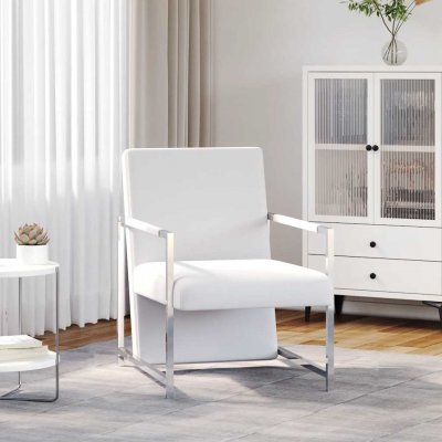 VIDAXL Fauteuil avec Pieds Chrom&eacute;s Similicuir Blanc  Blanc