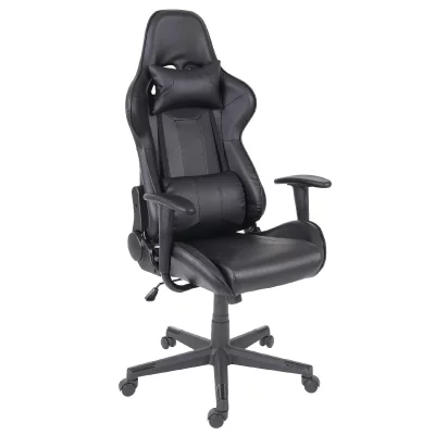 DECOSHOP26 Fauteuil chaise de bureau gamer sur roulettes mecanisme de bascule en similicuir noir