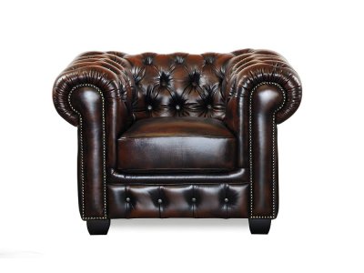 VENTE UNIQUE Fauteuil chesterfield BRENTON 100% cuir de buffle