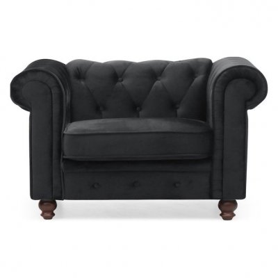 MENZZO Fauteuil Chesterfield velours Noir