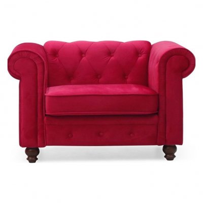 MENZZO Fauteuil Chesterfield velours Rouge