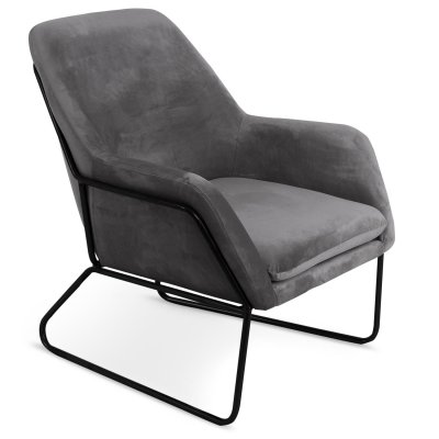 MENZZO Fauteuil Claudio Velours Gris pieds M&eacute;tal Noir - Gris