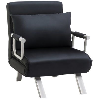 HOMCOM Fauteuil convertible avec coussin pi&egrave;tement accoudoir m&eacute;tal su&egrave;de noir