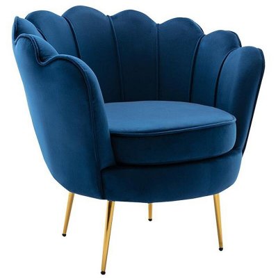 VENTE UNIQUE Fauteuil coquillage en velours bleu nuit DANDELION de Pascal Morabito