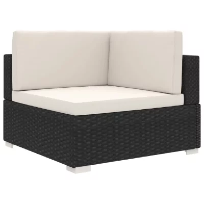 VIDAXL Fauteuil d'angle r&eacute;sine tress&eacute;e noir et coussins blancs riash 46798