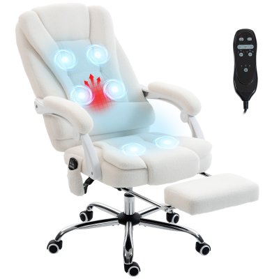 Fauteuil De Bureau Direction Massant Chauffant Inclinable Bouclette Blanc