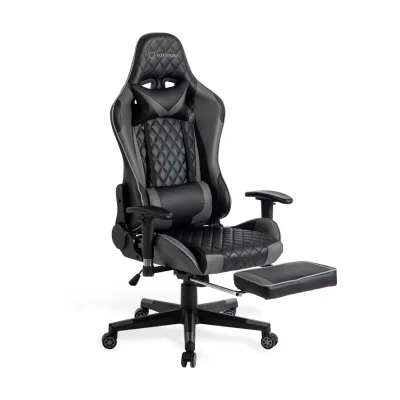 FOXSPORT Fauteuil de bureau - Gamer - R&eacute;glable - Repose-pieds - Cuir - Noir