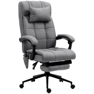 HOMCOM Fauteuil de bureau massant chauffant inclinable tissu gris