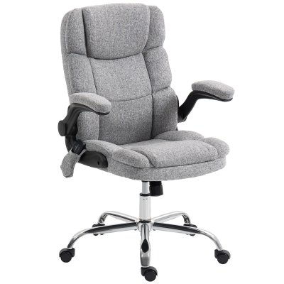 Fauteuil de bureau massant et chauffant tissu effet lin gris