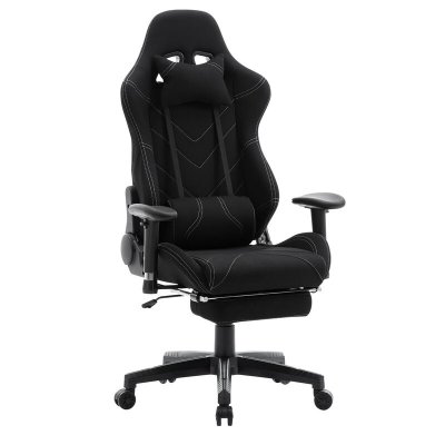 WOLTU Fauteuil de bureau.racing chaise en tissu avec repose-t&ecirc;te+repose-pieds.hauteur r&eacute;glable.noir