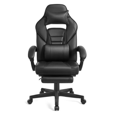 SONGMICS Fauteuil de bureau repose-pieds t&eacute;lescopique noir d'encre