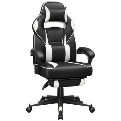 SONGMICS Fauteuil de bureau repose-pieds t&eacute;lescopique Noir et Blanc