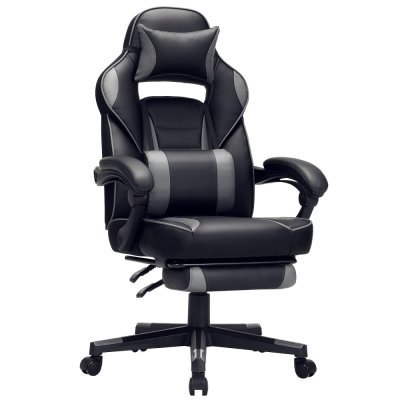 SONGMICS Fauteuil de bureau repose-pieds t&eacute;lescopique Noir et gris