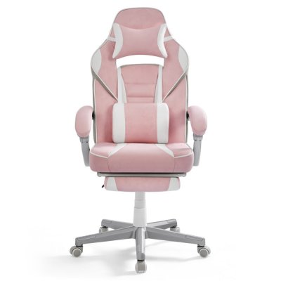 SONGMICS Fauteuil de bureau repose-pieds t&eacute;lescopique rose bonbon et blanc